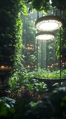 Indoor Vertical Farm Growing Plants Under Artificial Lights