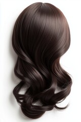 Obraz premium Long brown wavy hairpiece on white background