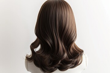 Fototapeta premium Smooth and shiny brown wavy hair on a mannequin from behind