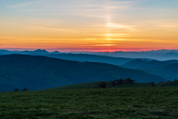 Dawn from Machnac hill in Biele Karpaty mountains in Slovakia