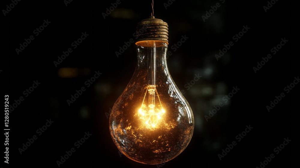 Poster a single glowing light bulb hangs in the dark, casting a warm golden hue that fills the surrounding 