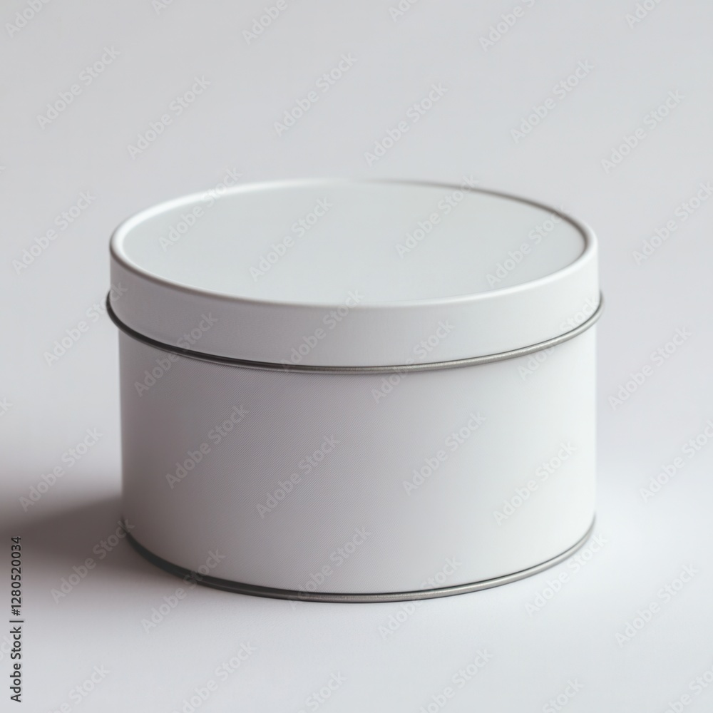 Poster simple white round metal storage container with lid on soft background