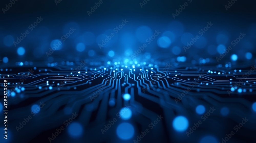 Poster futuristic circuit board with glowing blue connections. abstract digital background for technology, 