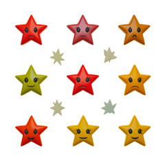 Fototapeta premium Cute Cartoon Stars: Pixel Art, Emoji Faces isolated on transparent background