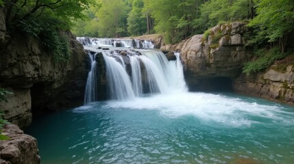 Waterfall Cascading Down Rocky Cliffs
