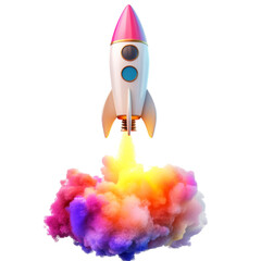 Colorful rocket launch with vibrant smoke displaying a beautiful array of bright and vivid hues