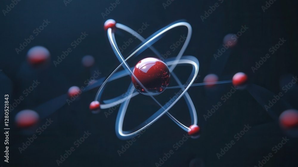 Aufkleber abstract representation of atom with electrons and nucleus in space