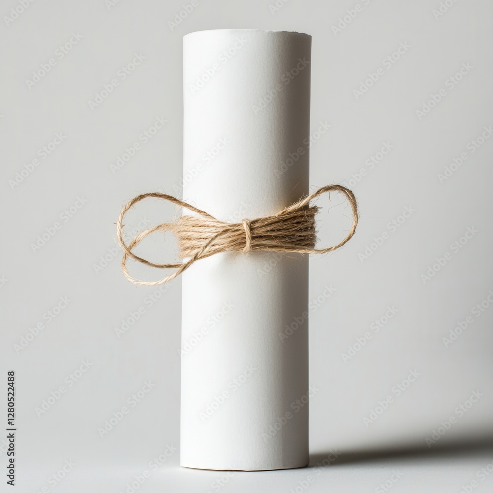 Poster rolled blank paper scroll tied with twine on subtle background