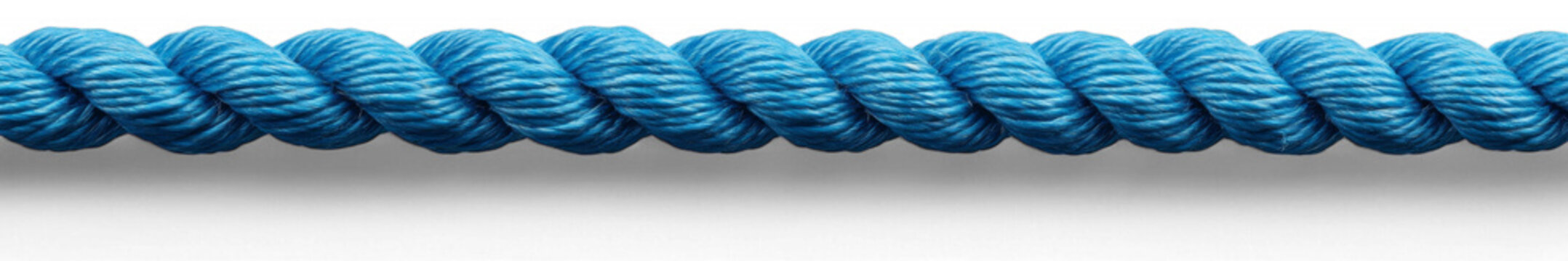 Close-up view of coiled blue rope isolated on transparent background