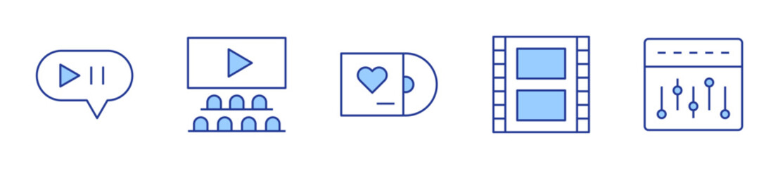 movie, mixer, multimedia, cinema, vinyl disc. Multimedia Icon vector illustration. Line Duotone style. Editable stroke