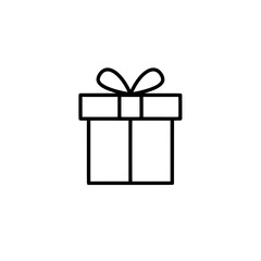 Gift Box Icon: A simple, elegant line-art icon of a gift box with a tied ribbon, perfect for representing presents, surprises, and special occasions.