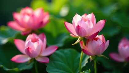 Fototapeta premium Soft petals unfolding amidst lush green foliage, foliage, flowers