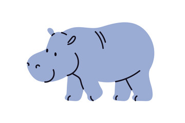 Cute hippopotamus walking. Adorable baby hippo, African animal. Happy smiling friendly mammal. Tropical behemoth character. Kids childish flat vector illustration isolated on white background