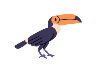 Tropical toucan profile with big large yellow beak. Exotic rainforest and jungle bird from South America. Tucan, winged feathered animal. Flat vector illustration isolated on white background © Good Studio