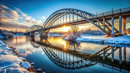 Obraz premium Majestic Steel Bridge Spanning Icy River in Winter