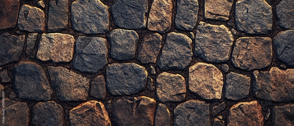 Poster textured cobblestone surface with natural color variation and depth