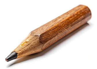 Old Weathered Brown Pencil on Pristine White Background - Stock Photo
