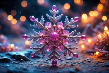 Pink Crystal Snowflake - Delicate Winter Fantasy Stock Photo
