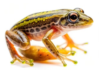 Obraz premium Reed Frog Tadpole Metamorphosis: Hind Legs Developing, Isolated on White