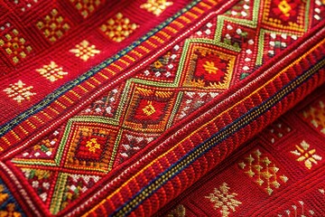 Red Thai Cotton Fabric Texture Background - Seamless Pattern