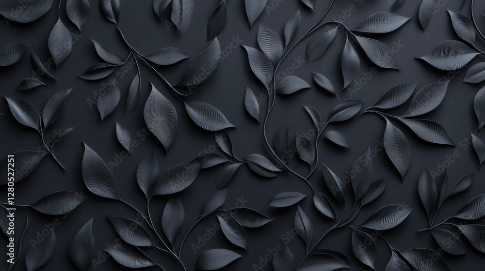 Poster elegant black leaves pattern on dark background for design use