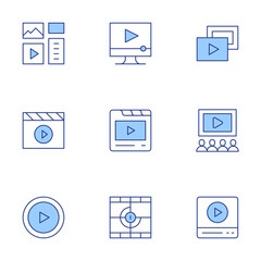 Multimedia icons set. Line Duotone style, editable stroke. video, content, movie, video player, play, content management