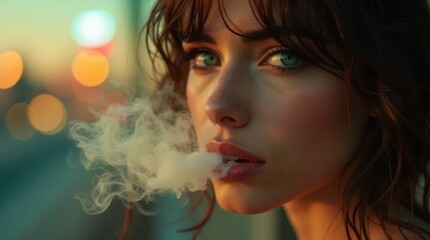 Fototapeta premium Woman with Emerald Green Eyes in Soft Golden Light