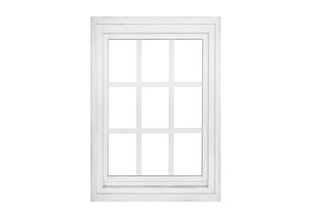 Modern vertical single wing white window with two vertical and two horizontal interior bars, transparent for architectural and graphic use.