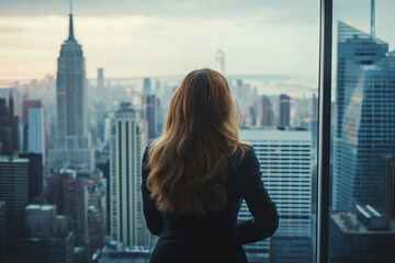 Fototapeta premium Businessman looking at the city skyline thinking about the future