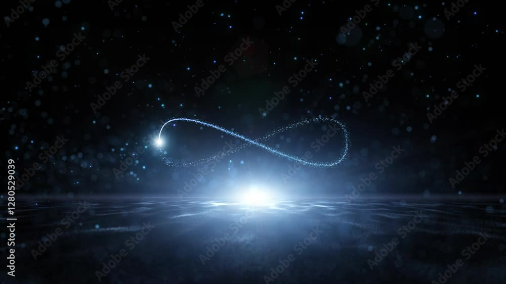 Poster seamless loop futuristic landscape with infinity symbol animation.