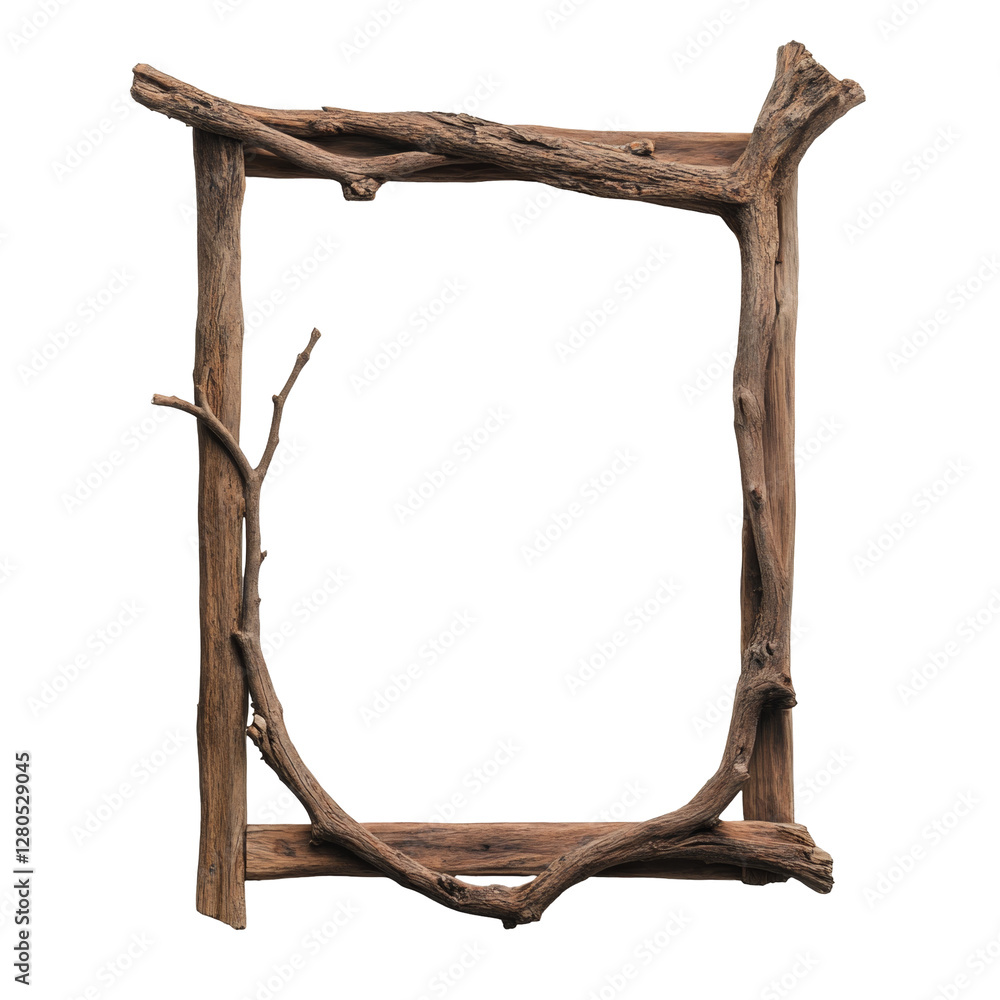 Poster rustic wooden frame with branches creating a unique and natural artistic design