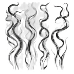 Set of shadowy tendrils emerging from the darkness isolated on transparent background