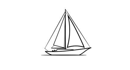 Sailing Away: A clean, minimalist line drawing of a sailboat with full sails set against a plain backdrop.