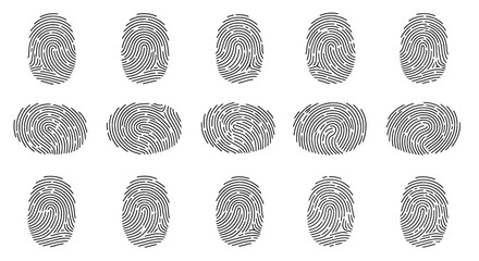 Fingerprint identification: A pattern of detailed fingerprint ridges and unique identifying markers on a white backdrop.