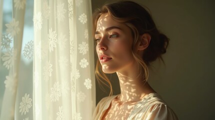 Fototapeta premium Delicate Lace Curtain Light Filter