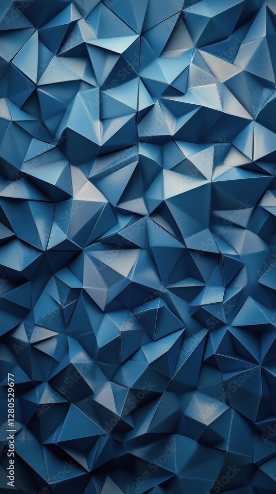 Poster geometric blue pattern with various shades and textures displayed on a modern surface