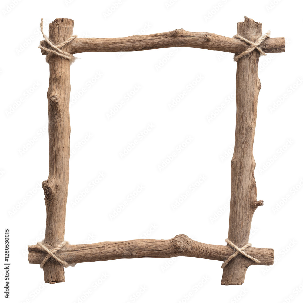 Poster rustic wooden frame with twine corners for displaying photos or artwork in natural style