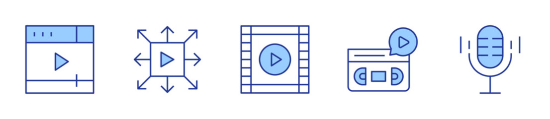 viral, audio, clip, vhs, video player. Multimedia Icon vector illustration. Line Duotone style. Editable stroke