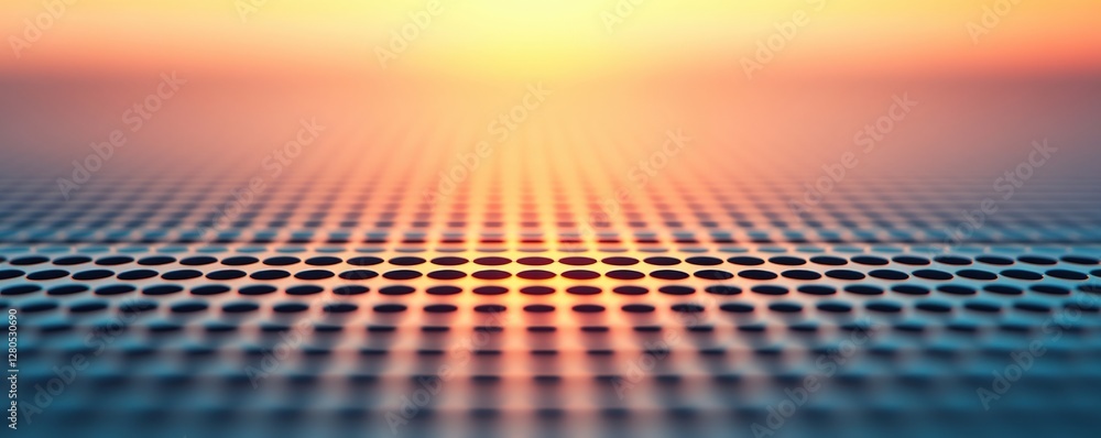 Poster abstract metal surface with circular patterns and warm sunset glow