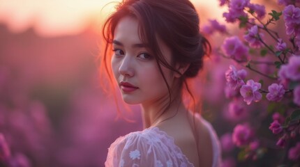 Naklejka premium Pink and Lavender Portrait of a Woman