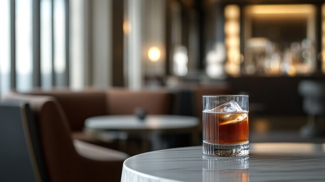 Alcohol consumption at a grand hotel lounge with signature drinks. Featuring luxury and sophistication