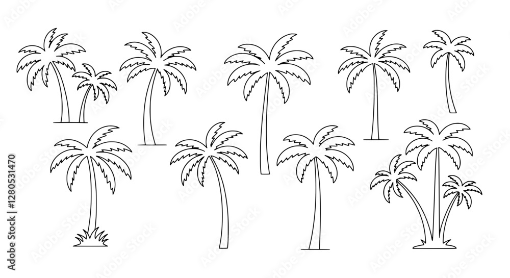 Poster tropical trees collection: a curated collection of elegantly stylized tropical trees, ideal for addi