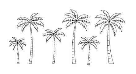 Tropical Paradise: An artistic depiction of palm trees in various sizes stands tall and proud, evoking the essence of a serene tropical paradise.  palm trees, tropical, trees, paradise, illustration. © EngAhmedPixel