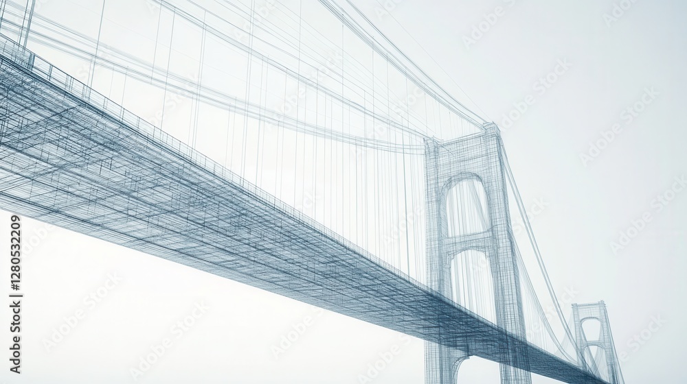 Poster Wireframe Design of a Suspension Bridge in Minimalist Style