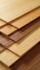 Close-up view, plywood sheets, varying wood tones, material, detail