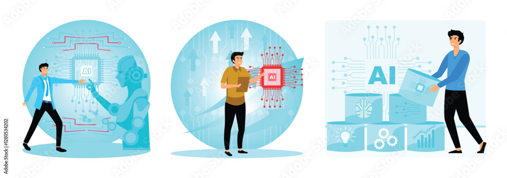 Sticker ai collaboration. artificial intelligence technology.artificial intelligence and future economy.