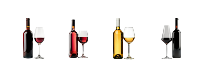 Selection of Wine Bottles and Glasses in Various Colors and Types