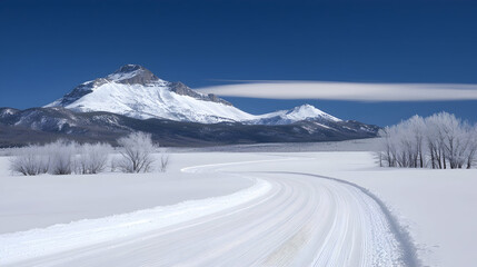 Obraz premium Snowy mountain road winding through winter landscape (3)