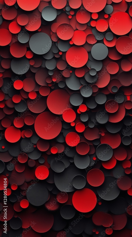 Poster colorful red and pink circles create an abstract pattern on a dark background