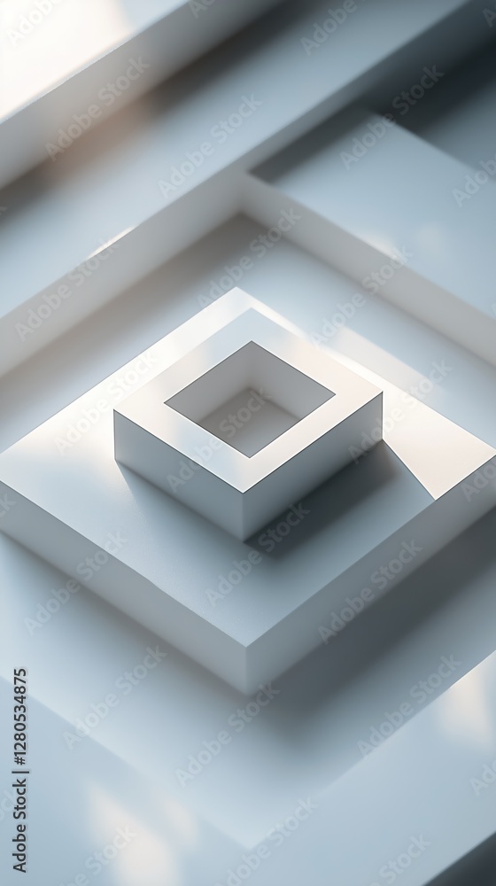 Poster multiple white frames creating a tunnel effect against a grey backdrop